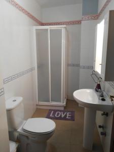 a bathroom with a toilet and a sink at Miguelangelo in Los Llanos de Aridane
