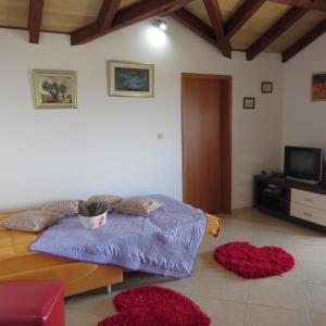 un soggiorno con tappeti rossi sul pavimento di Apartmani Rita a Milna