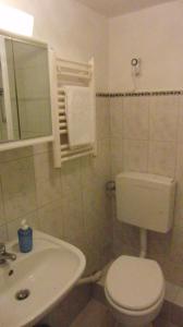 ロストックにあるFerien-Apartment-mit-Gartenblickのバスルーム(白いトイレ、シンク付)