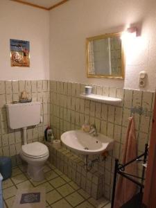a bathroom with a toilet and a sink at Haus-Marla in Tating
