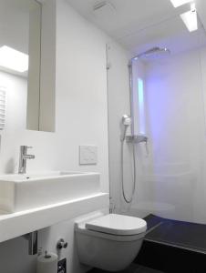 ヴェスターラントにあるHaus-LIV-Appartement-Meerのバスルーム(シャワー、トイレ、シンク付)