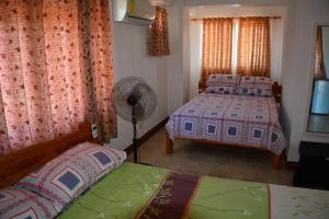 1 dormitorio con 2 camas y ventilador en Captngreggs Dive Resort, en Puerto Galera