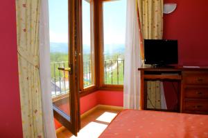 Cette chambre dispose d'un lit et d'une fenêtre avec une télévision. dans l'établissement Hotel Conde De Badaran, à Badarán