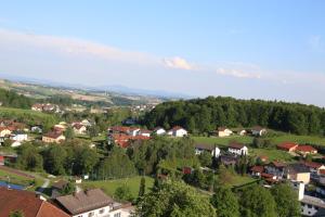 een klein stadje met huizen en bomen op een heuvel bij Gasthaus Kerber in Fürstenstein