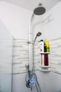 a shower with a shower head in a bathroom at Dead Sea Yehuda Apartments in Arad +30 photos