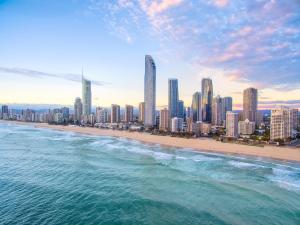 a view of a city with a beach and buildings at Holiday Holiday Soul Apartments in Gold Coast