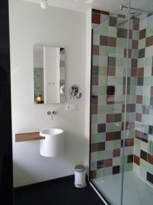 ヘントにあるB&B Baudeloのバスルーム(洗面台、ガラス張りのシャワー付)