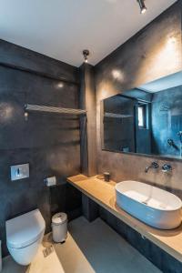 La salle de bains est pourvue d'un lavabo, de toilettes et d'un miroir. dans l'établissement Anthelia, à Skala Potamias