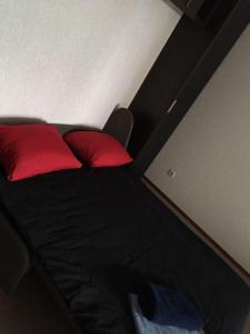 モスクワにあるАпартаменты Островитянова 5の赤い枕2つ付きのベッド1台