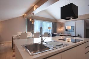 a kitchen with a sink and a counter top at Hotel Riva by Aycon in Petrovac na Moru