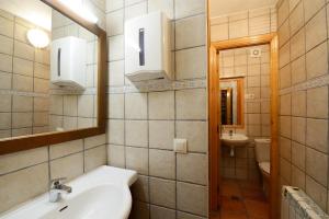 ein Badezimmer mit einem Waschbecken, einem WC und einem Spiegel in der Unterkunft Habitación El Mirador Casa Cajal in Torla-Ordesa