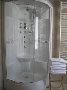 prysznic ze szklaną obudową w łazience w obiekcie Albergo Venturelli w mieście Borno