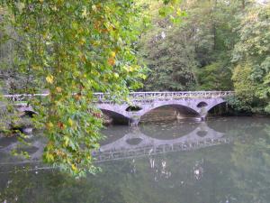 a bridge over a body of water with trees at Domaine de Vadancourt in Maissemy