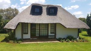 a small house with a thatched roof at Warembo Lodge in Grootvlei