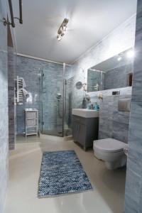 ein Badezimmer mit Dusche, Toilette und Waschbecken in der Unterkunft Villa Dune in Sarbinowo + 128 Fotos