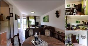 a living room and a dining room with a table at Rajski vrt in Crikvenica