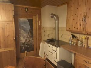 a kitchen with a stove top oven in a room at Steinwandhütte in Stummerberg