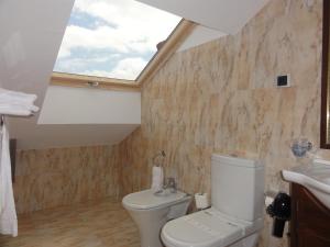a bathroom with a toilet and a skylight at Hotel Mirador de Moriyón in Miravalles +44 photos