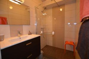 a bathroom with a sink and a shower at Chambres d'hôtes La Fontaine Garel in Iffendic