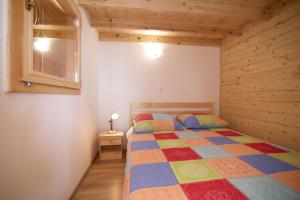 a bedroom with a bed with a colorful quilt at Marina House in Drage
