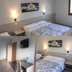 two pictures of a hotel room with two beds at Chalet negli ulivi in Silvi Paese