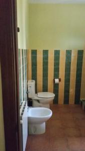 a bathroom with a white toilet in a room at Casa Rural El Nido del Cuco in Valdeobispo