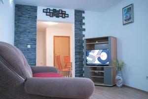 a living room with a couch and a television at Apartment Lorena in Sevid