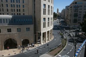 a view of a street in a city with buildings at The MAZ Jerusalem in Jerusalem