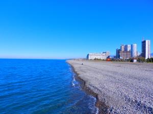 a beach next to the ocean with buildings in the background at Mimino Apartment Deluxe First Line (C II) in Batumi