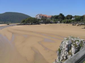 a beach with a large rock in the sand at Apartamentos Los Ánades in Isla