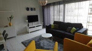 ein Wohnzimmer mit Couch und Fernseher in der Unterkunft SeaWind in Middelkerke