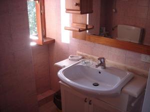 a bathroom with a sink and a mirror at B&B Passo del Cerreto in Cerreto Laghi