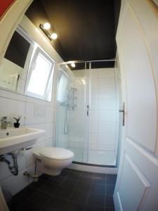 La salle de bains est pourvue d'une douche, de toilettes et d'un lavabo. dans l'établissement Studio Apartment Adriana, à Poreč