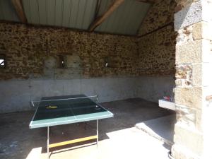 un tavolo da ping pong all'interno di una stanza di le Vallon des 5 Roses a Saint-Hilaire-du-Maine