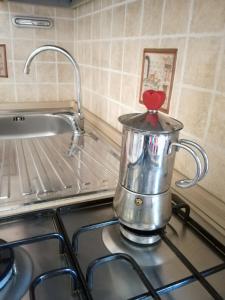 una cucina con bollitore per tè e piano cottura di Panorama Apartment a Pognana Lario