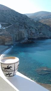 a bowl sitting on a ledge overlooking the ocean at Pasithea Folegandros in Agali