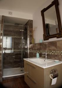 a bathroom with a sink and a shower at L'ARBOGAST in Herrlisheim +11 photos