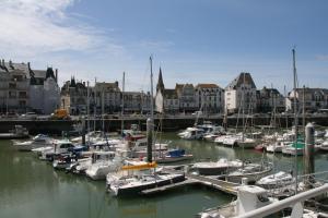 a bunch of boats are docked in a harbor at L'Appart d'en face Casa Cosy in Le Pouliguen