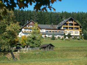 a large building with a playground in a field at Waldhotel Auerhahn B&B Bed & Breakfast in Eisenbach