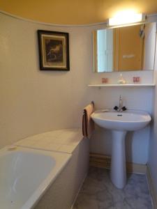 a bathroom with a sink and a bath tub at Maison d'hôtes - Villa Les Pins - Lempaut in Lempaut +14 photos