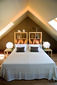 a bedroom with a large bed in a attic at Comme une parenthèse au coeur des hortillonnages in Amiens