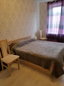 スヴェトロゴルスクにあるApartment on Mayskiy Proezd, 8aのベッドルーム1室(ベッド1台、椅子、窓付)