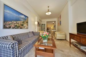 a living room with a couch and a tv at Architect Designer's Apartment in Kolonaki in Athens