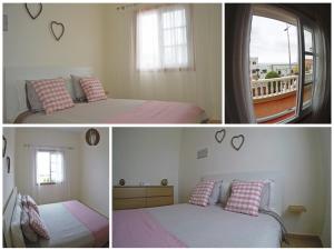 two pictures of a bedroom with two beds and a balcony at Bajamar 152 in Bajamar