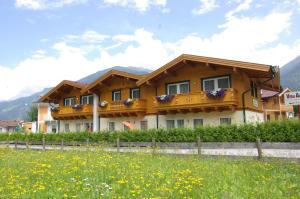 dom w górach z polem przed nim w obiekcie Chalet Tirolerland w Mayrhofen