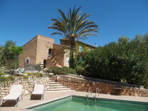 une maison avec une piscine et un palmier dans l'établissement Son Reus, à Es Carritxo