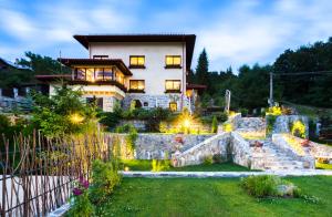 a large house with a stone staircase in front of a yard at Vila Leonida - RESORT LEONIDA in Buşteni