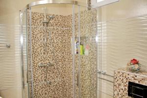 a shower with a glass enclosure in a bathroom at Kristi Lux Apartment Center Free Parking Fast WiFi in Belgrade