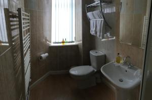 a bathroom with a toilet and a sink and a window at Arkaig Guest House in Aberdeen