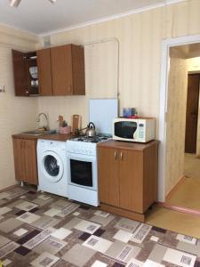 ジェレスノヴォツクにあるАпартаменты на Чапаева 24のキッチン(電子レンジ、洗濯機付)